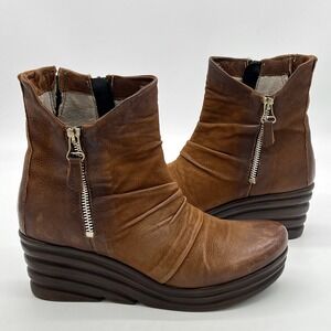 Miz Mooz Zuzu Wedge Bootie Hazelnut Brown Leather Size EU 38/US 7-7.5 $220